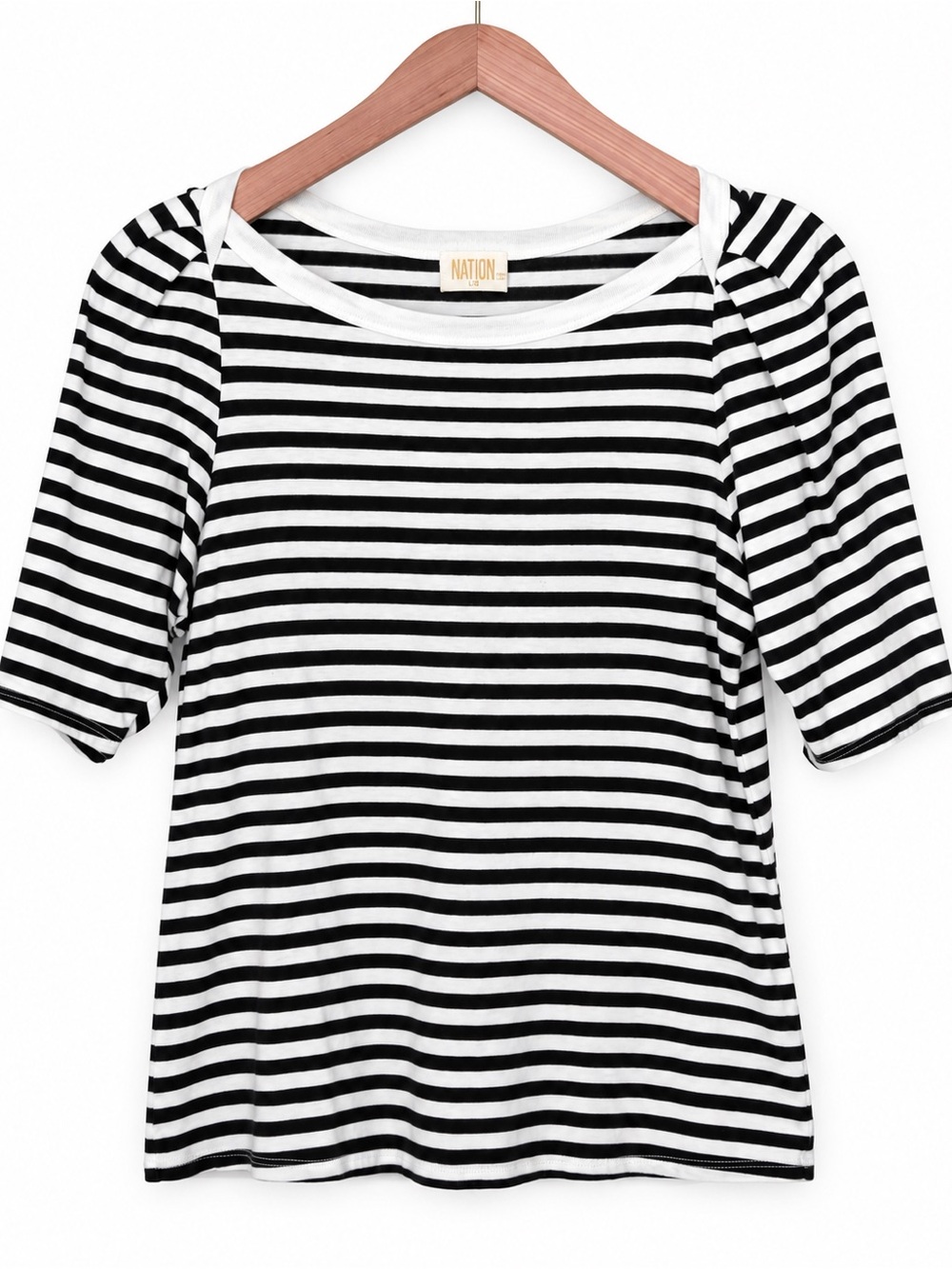 Nation LTD Black White Striped Organic Cotton Puff Sleeve Top Size M